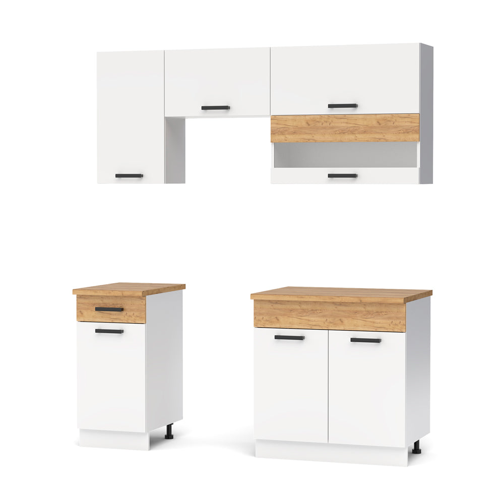 Cucina monoblocco 180 cm senza elettrodomestici colore bianco e rovere Nina