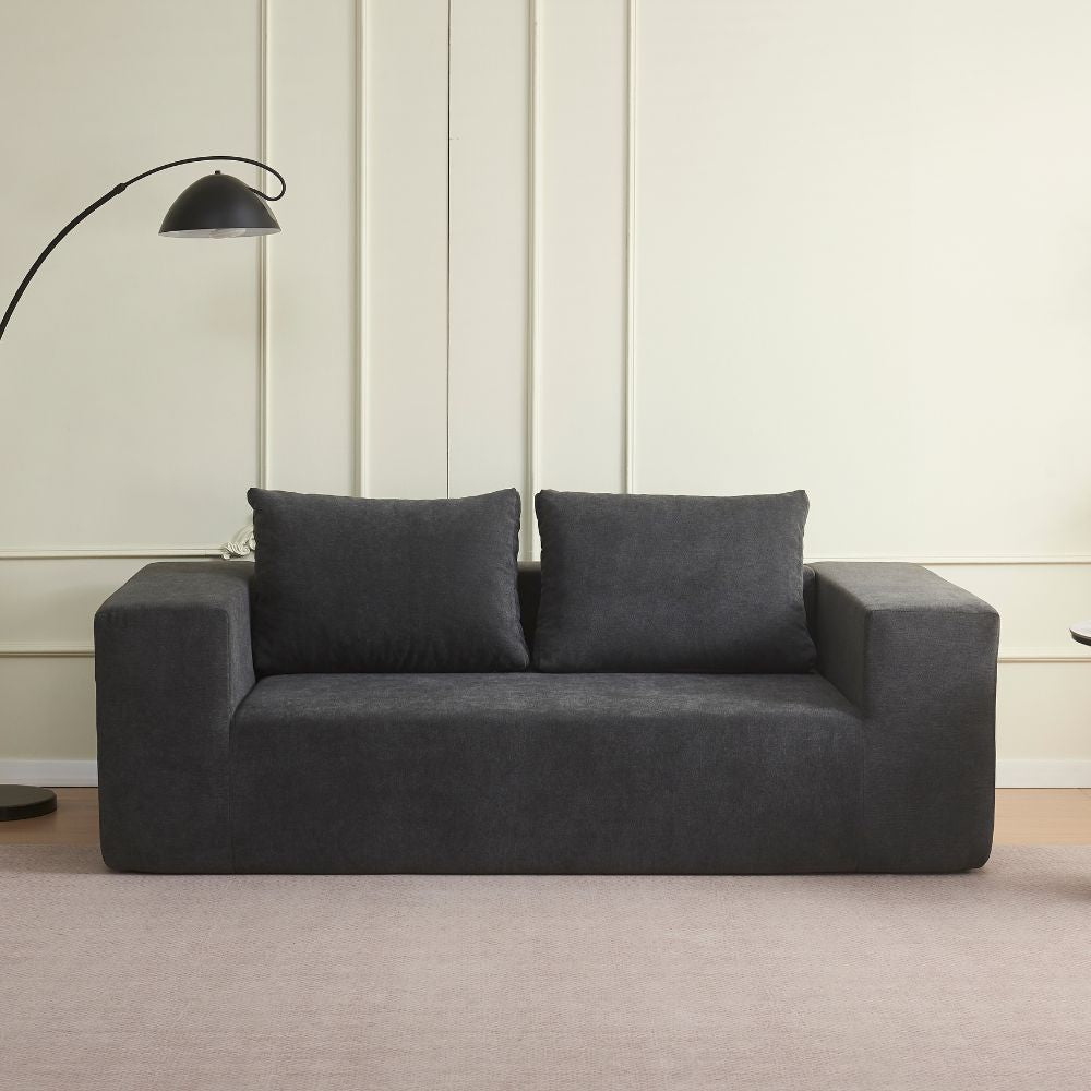 Divano sottovuoto 3 posti in tessuto grigio scuro con imbottitura in schiuma 200x100x76H Kelly