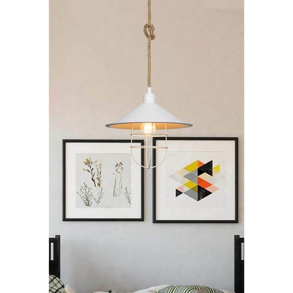 Plafonnier 90h en métal blanc et corde de jute Bulut