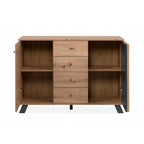 Buffet 118 cm en bois avec 2 portes et 4 tiroirs coloris chêne et anthracite - Medan