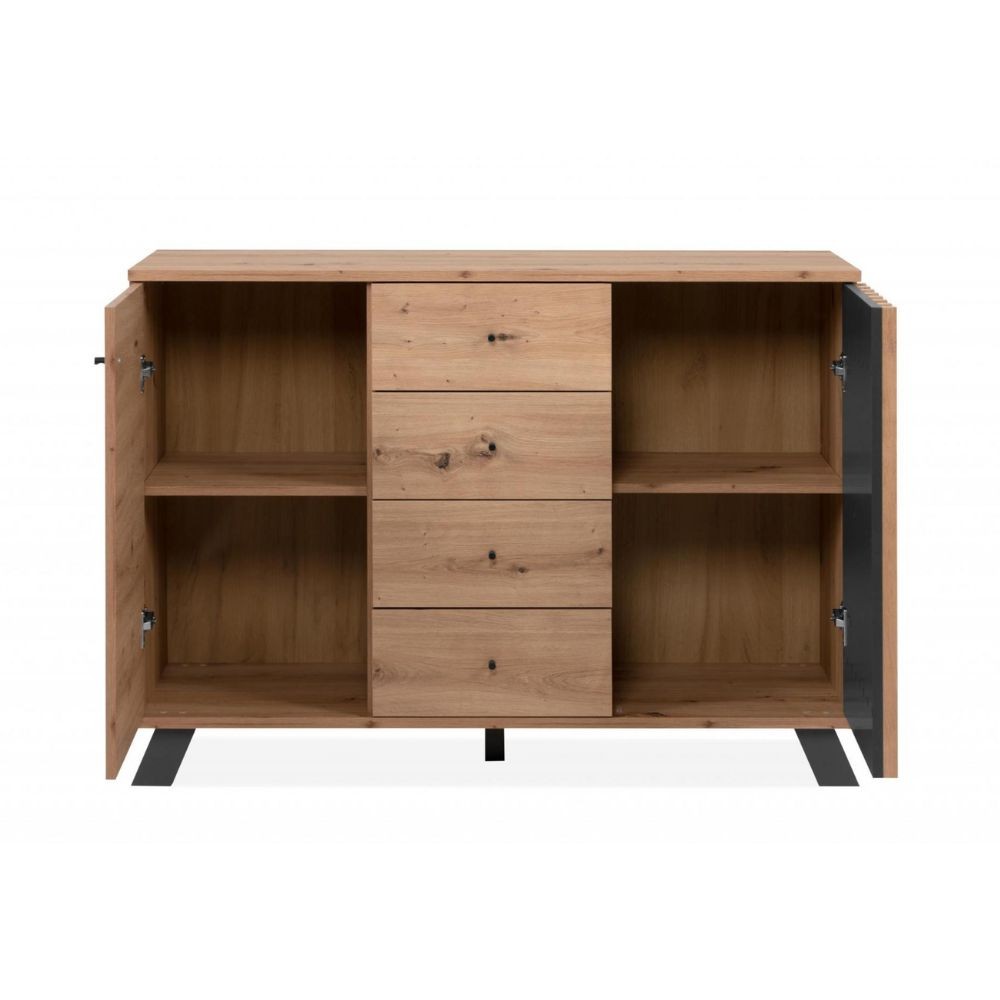 Madia 118 cm in legno con 2 ante e 4 cassetti colore rovere e antracite - Medan