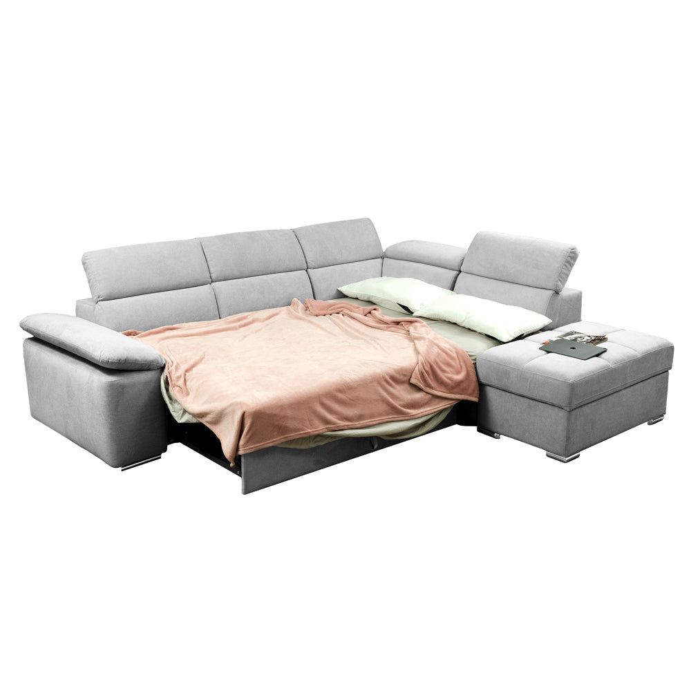Divano letto angolare reversibile con pouf contenitore grigio chiaro Capri