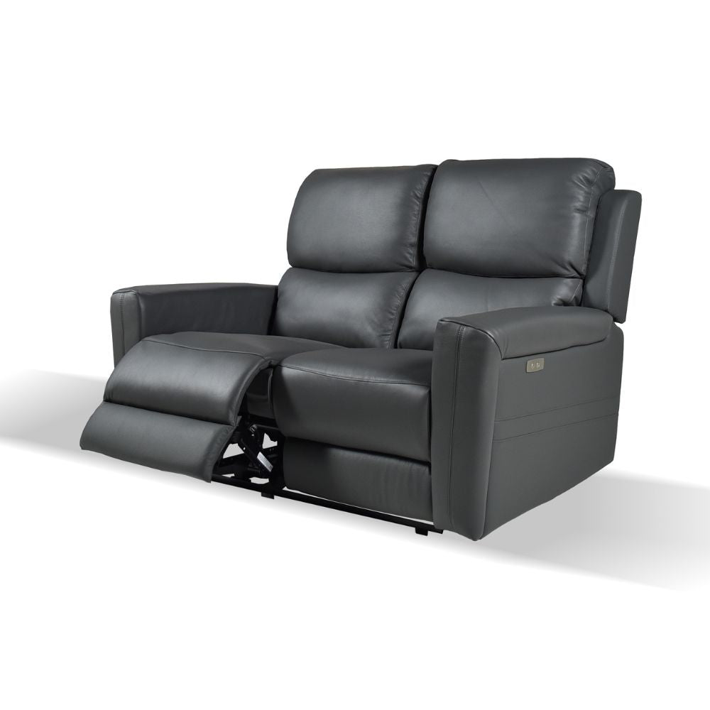 Canapé 2 places en cuir véritable avec repose-pieds électriques couleur gris foncé - Claus