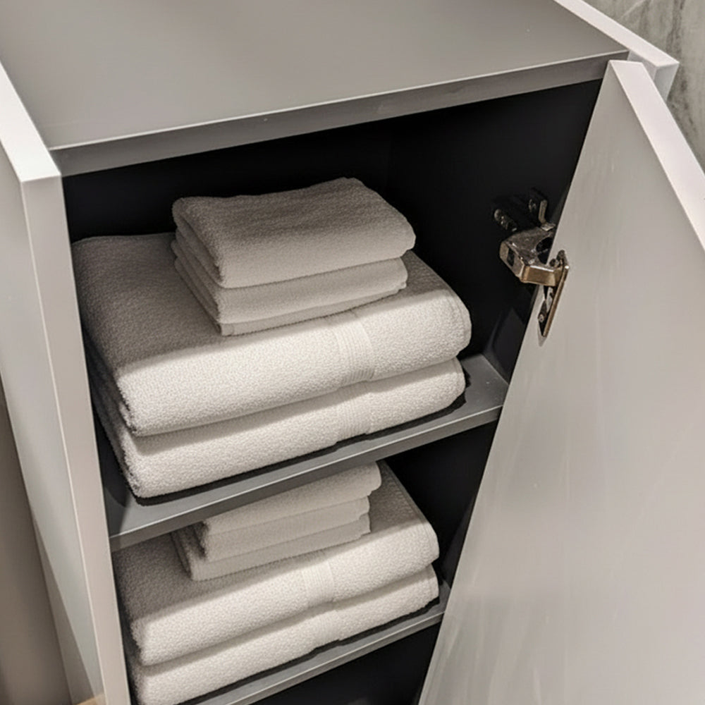 Hängender Badezimmerschrank in mattweiß mit geriffelter Optik 35x27x120H - Gaper