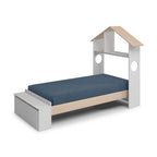 Letto singolo in legno con testiera a casetta e pediera contenitore colore bianco - Odessa
