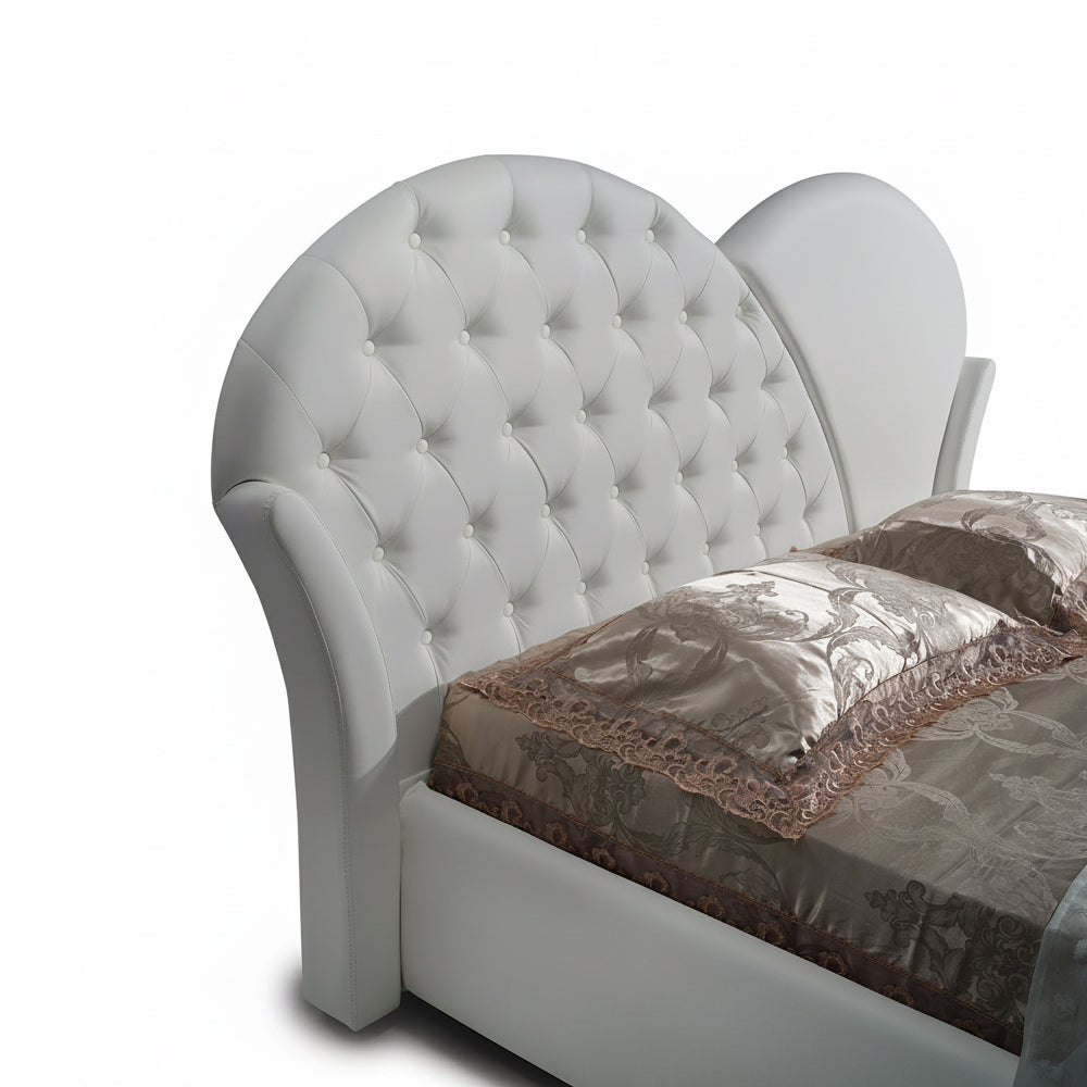Letto matrimoniale con contenitore colore bianco e bottoni effetto cristallo - Marubi