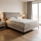 Letto matrimoniale con contenitore in tessuto tortora Line