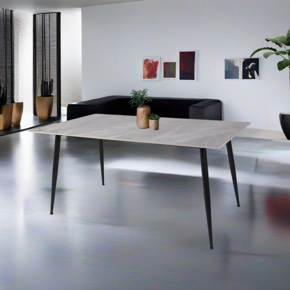Tavolo con piano in ceramica effetto marmo grigio lucido 160x90 cm - Mila