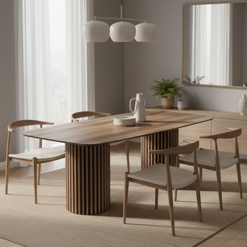 Tavolo rettangolare fisso piano noce e basi in legno cannettati 200x100x76H Oslo