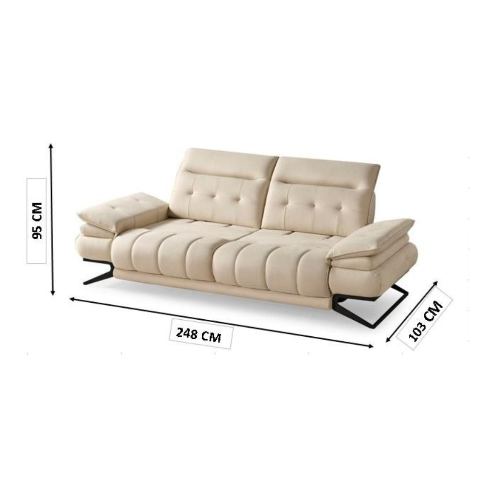 3-Sitzer-Sofa mit Kipplehnen und verstellbaren Kopfstützen, Farbe Karamell - Mary