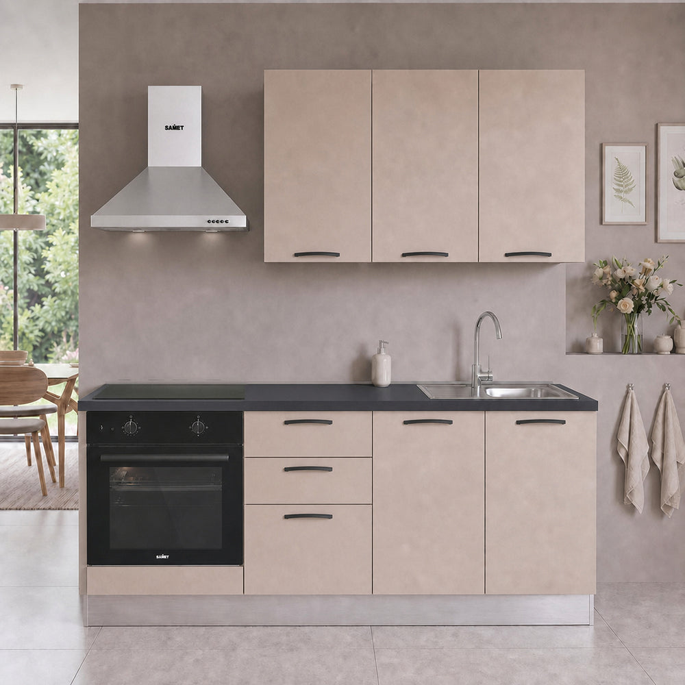Cucina completa con elettrodomestici e piano induzione colore cashmere Taurusnew 195 cm Industrie Valentini