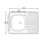 Lavello cucina da appoggio una vasca con gocciolatoio sinistro 80x60 cm - Samet SA30SX