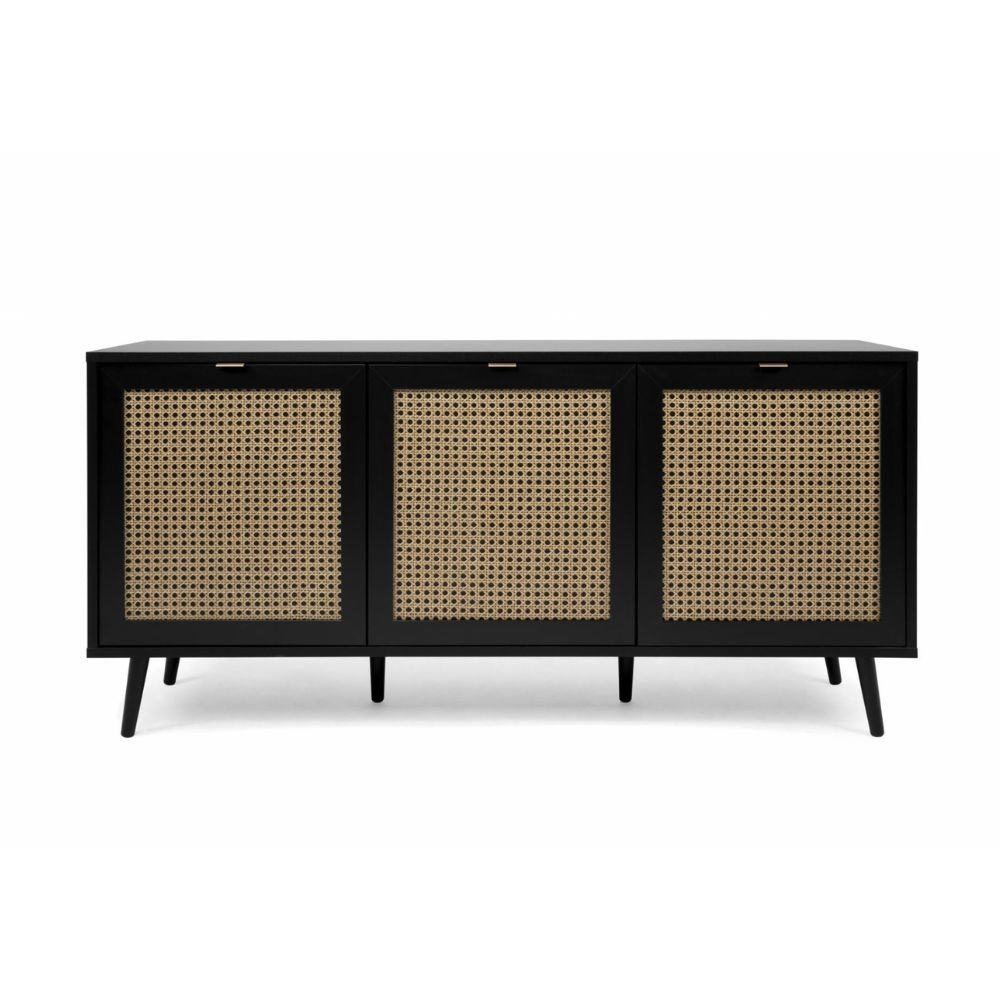 Madia 150 cm con 3 ante colore nera con frontali effetto vimini - Vienna51A