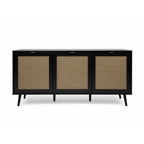 Madia 150 cm con 3 ante colore nera con frontali effetto vimini - Vienna51A