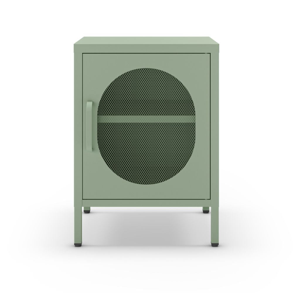 Comodino in metallo con anta reticolata colore verde menta Diora