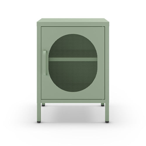 Comodino in metallo con anta reticolata colore verde menta Diora