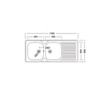 Lavello a due vasche in acciaio inox con gocciolatoio destro 116x50 cm - SA138