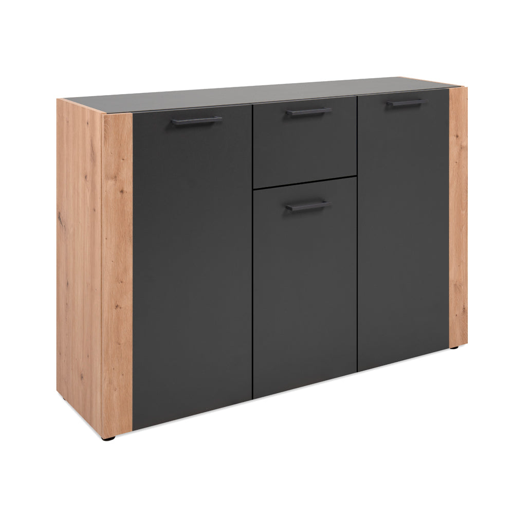 Madia 3 ante e 1 cassetto colore antracite con laterali in rovere artisan Cento01B