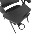 BÜROSTUHL LORETOBL MIT KLAPPTISCH, NETZRÜCKENLEHNE, GEPOLSTERTE SITZFLÄCHE, SCHWARZE BEINE UND GESTELL