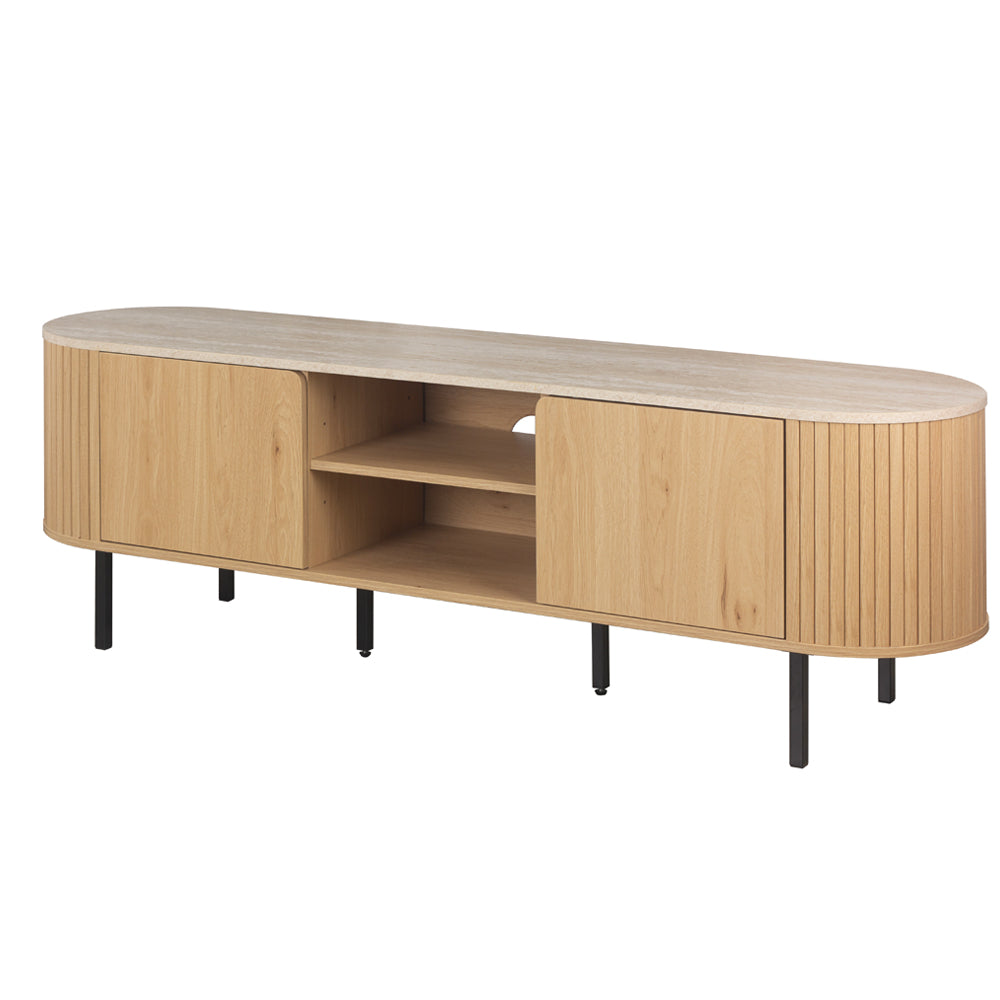 Mobile porta Tv colore rovere oak con top effetto travertino e laterali listellati 160 cm Fabia56B