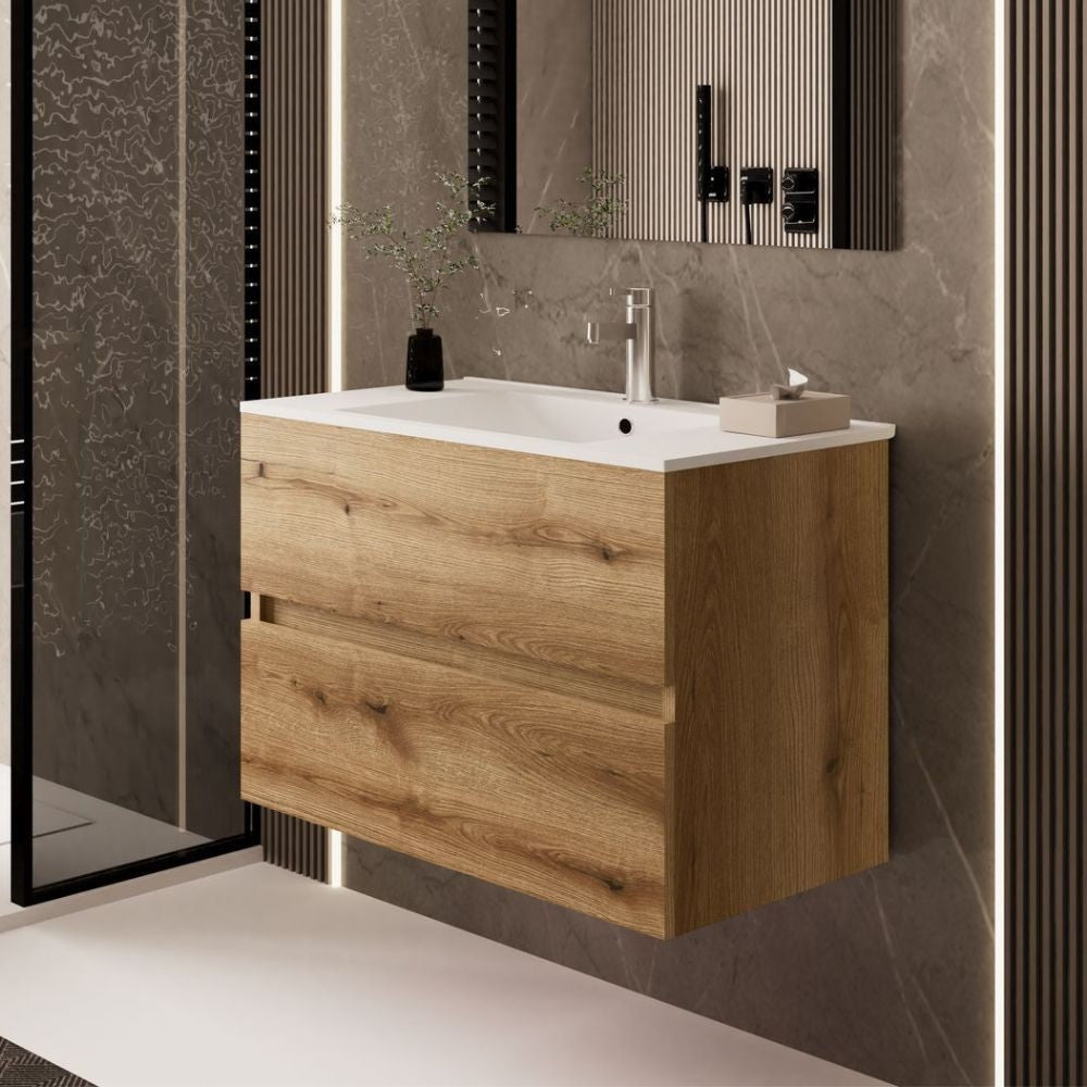 Hängender Badezimmerschrank 80x44.6x52H Farbe Eiche Sevilla