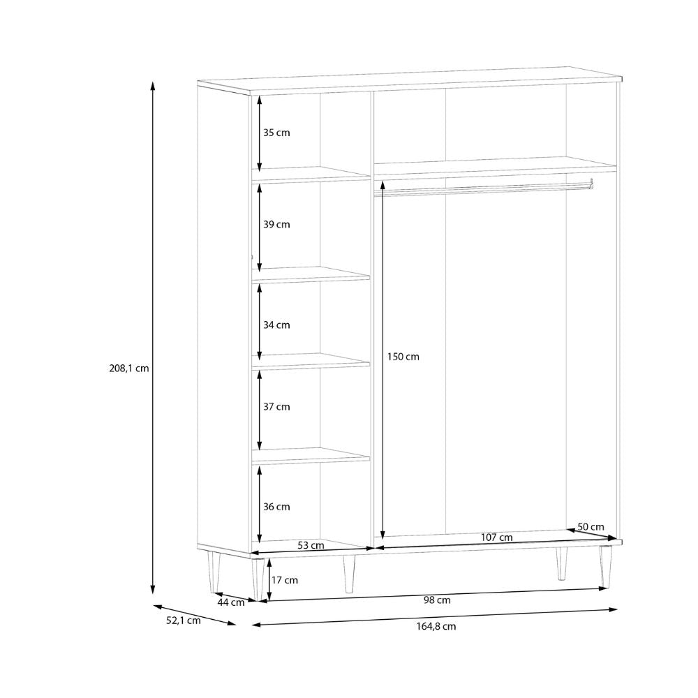 Armadio 3 ante frontali effetto rattan intrecciato colore rovere 165x52x208H Livia