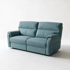 Divano relax 3 posti con 2 recliner elettrici in tessuto idrorepellente azzurro Alice