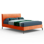 Letto matrimoniale con contenitore e testiera cuciture verticali colore arancio - Aki