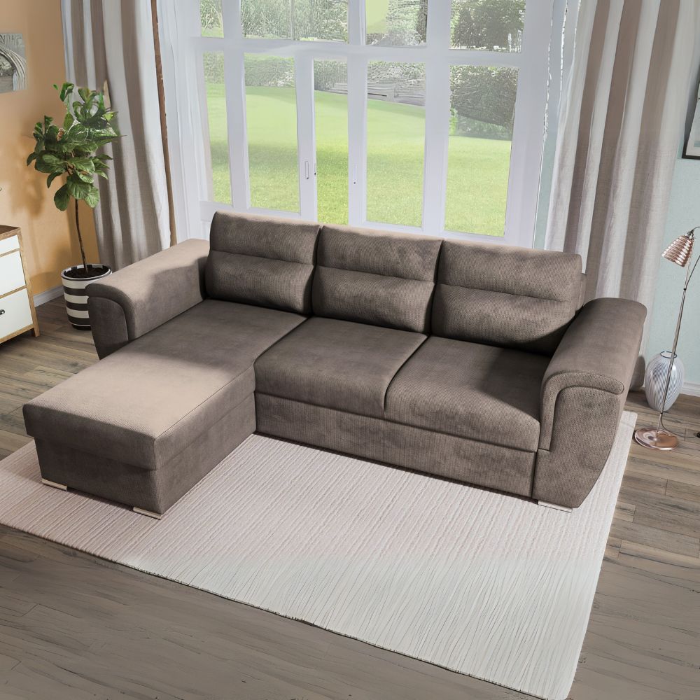 Divano con letto estraibile e penisola reversibile colore cappuccino 273 cm - Jorell