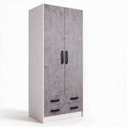 Kleiderschrank mit zwei Türen und zwei Schubladen in Zementoptik 91x210H cm