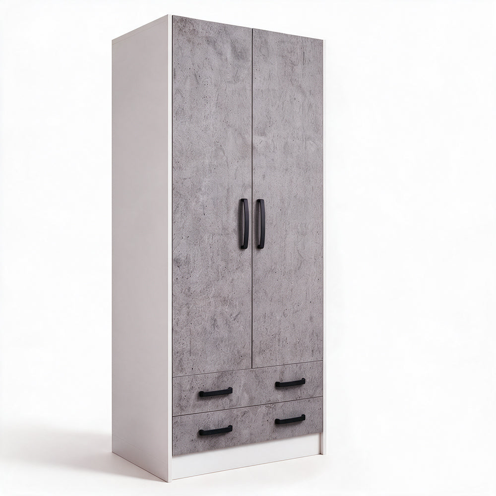 Armadio con due ante e due cassetti colore cemento 91x210H cm