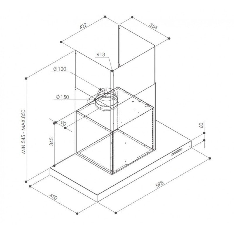 Cappa aspirante LUFT X A60 a parete 60 cm inox classe A 560 m³/h Faber
