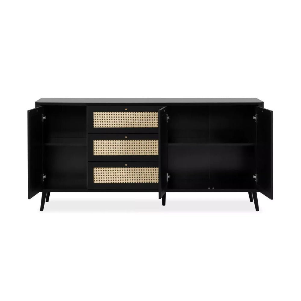 Madia 175 cm con 3 cassetti e 3 ante effetto rafia colore nera - KUTA51A