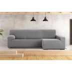 Housse de canapé extensible 250/310 cm péninsule droite gris accoudoir long - Troya