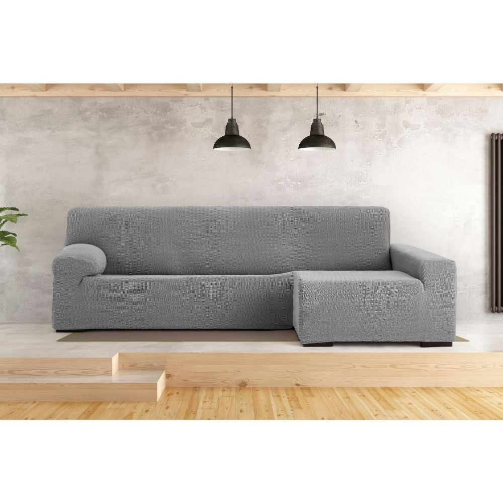 Elastischer Sofabezug 250/310 cm, Halbinsel rechts, Grau, lange Armlehne - Troya