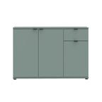 GNMK231L-U59 MEHRZWECK-ROLLCONTAINER SAGEGRÜN MIT DREI TÜREN + 1 SCHUBLADE B120CM