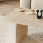 Tavolino da salotto 100x60 cm colore travertino con gambe a pannello e bordi arrotondati Pietra