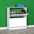 Scarpiera in legno 73x84h cm colore bianco con due ante a ribalta e retro aperto