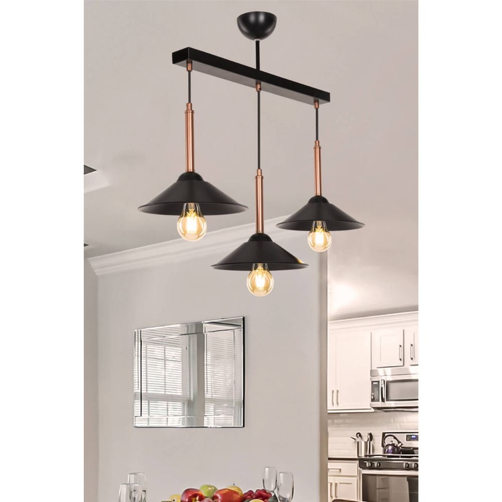 Suspension 60 cm avec abat-jour en métal noir et bronze