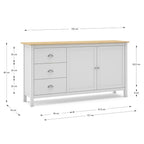 Buffet 2 portes et 3 tiroirs en bois massif coloris blanc et chêne Misti 150x40x80H