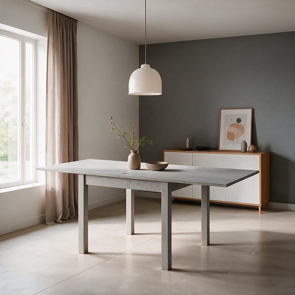 Tavolo quadrato raddoppiabile colore cemento 90x90 cm - Firenze