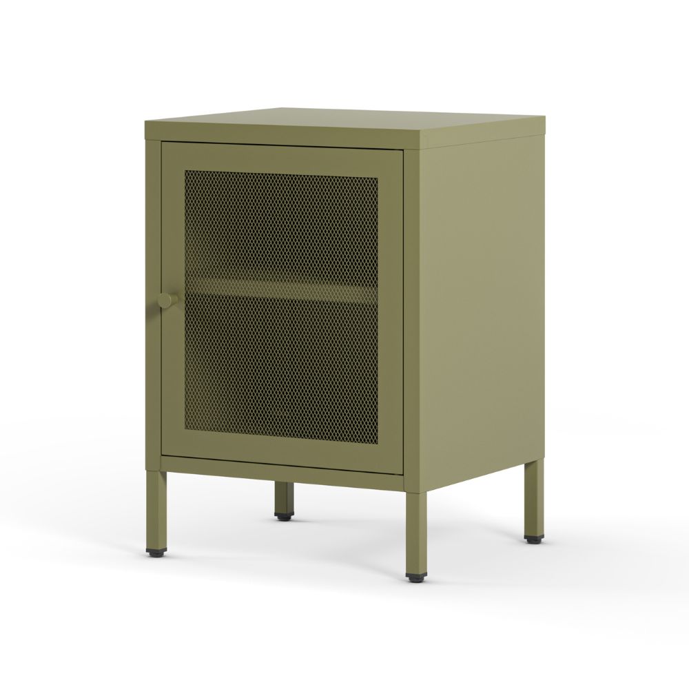 Comodino in metallo verde con anta reticolata 40x35x60H Fayna