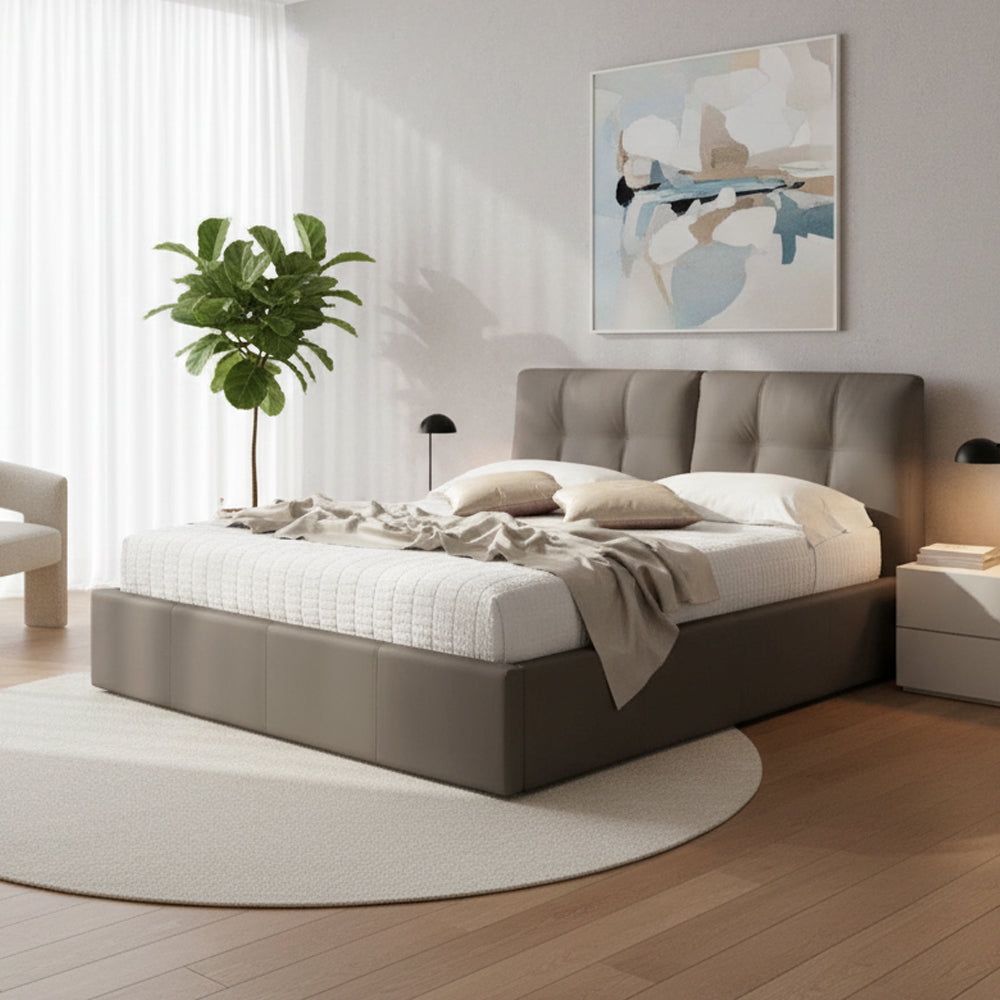 Letto matrimoniale con contenitore e testiera colore tortora - Melia