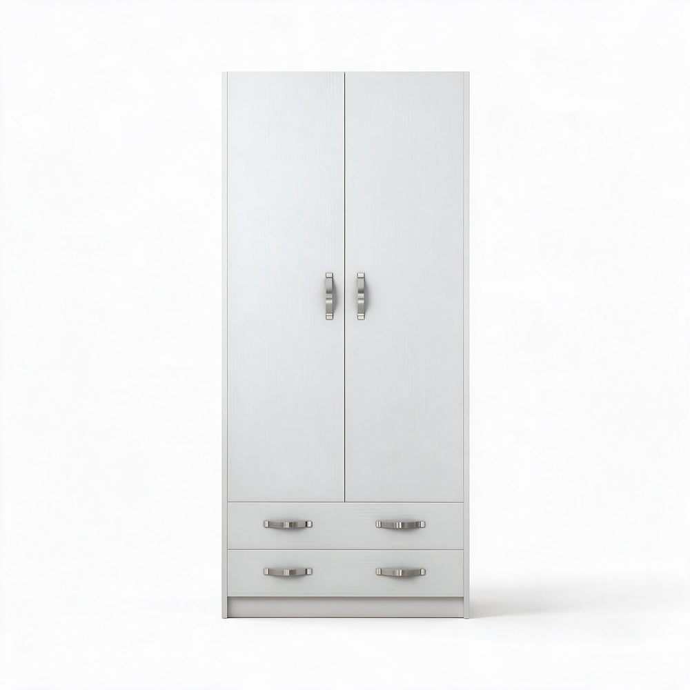 Kleiderschrank mit zwei Türen und zwei Schubladen, Esche weiß, 91x210H cm - ARM290C