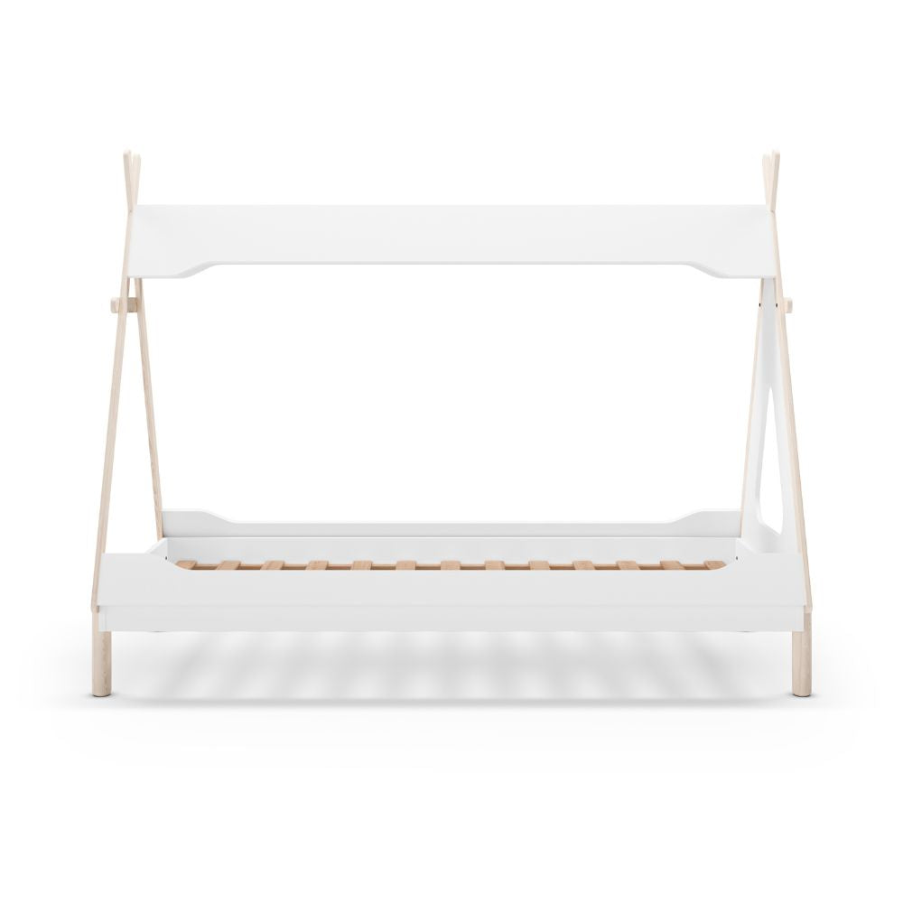 Einzelbett in Zeltform weiß und Kiefer - Nora