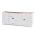 Buffet en bois massif avec 3 portes et 3 tiroirs coloris blanc et pin 191x40x80H cm - Vanda