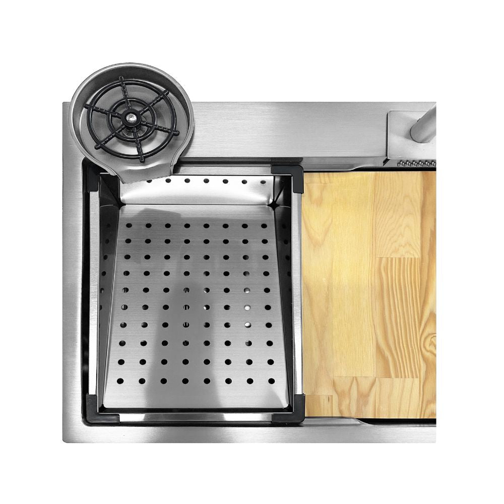 Lavello cucina da incasso una vasca 74x45x20H inox spazzolato SA3541 con accessori