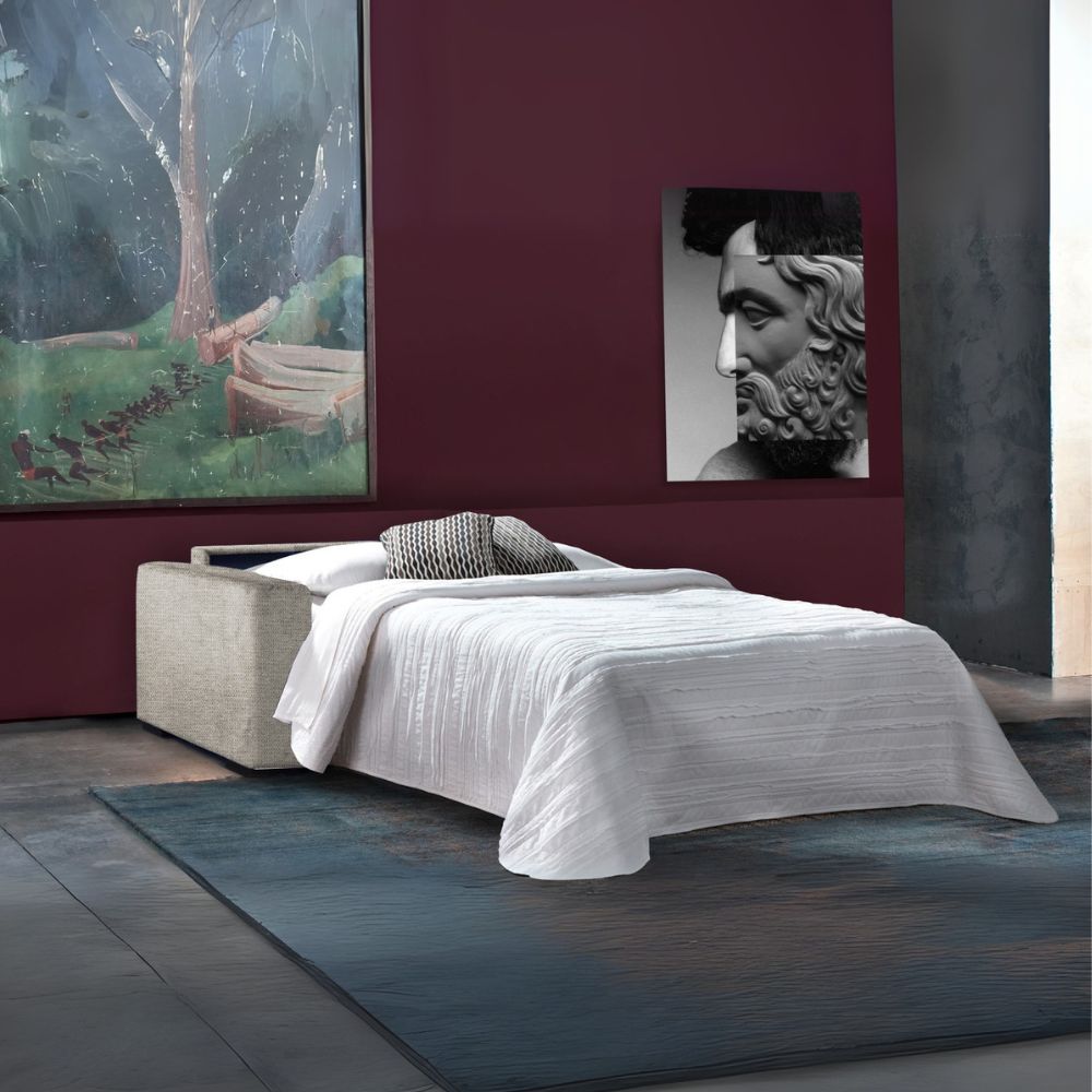 Divano letto 3 posti in tessuto tortora con materasso memory 210x100x110H Era