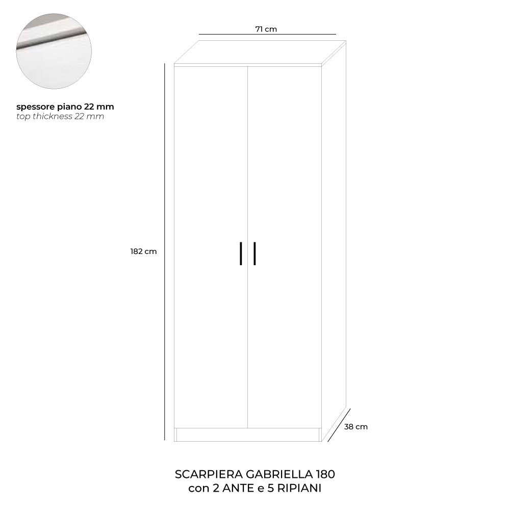 Scarpiera armadio con 2 ante e 5 ripiani colore olmo 71x182H cm - Gabriella