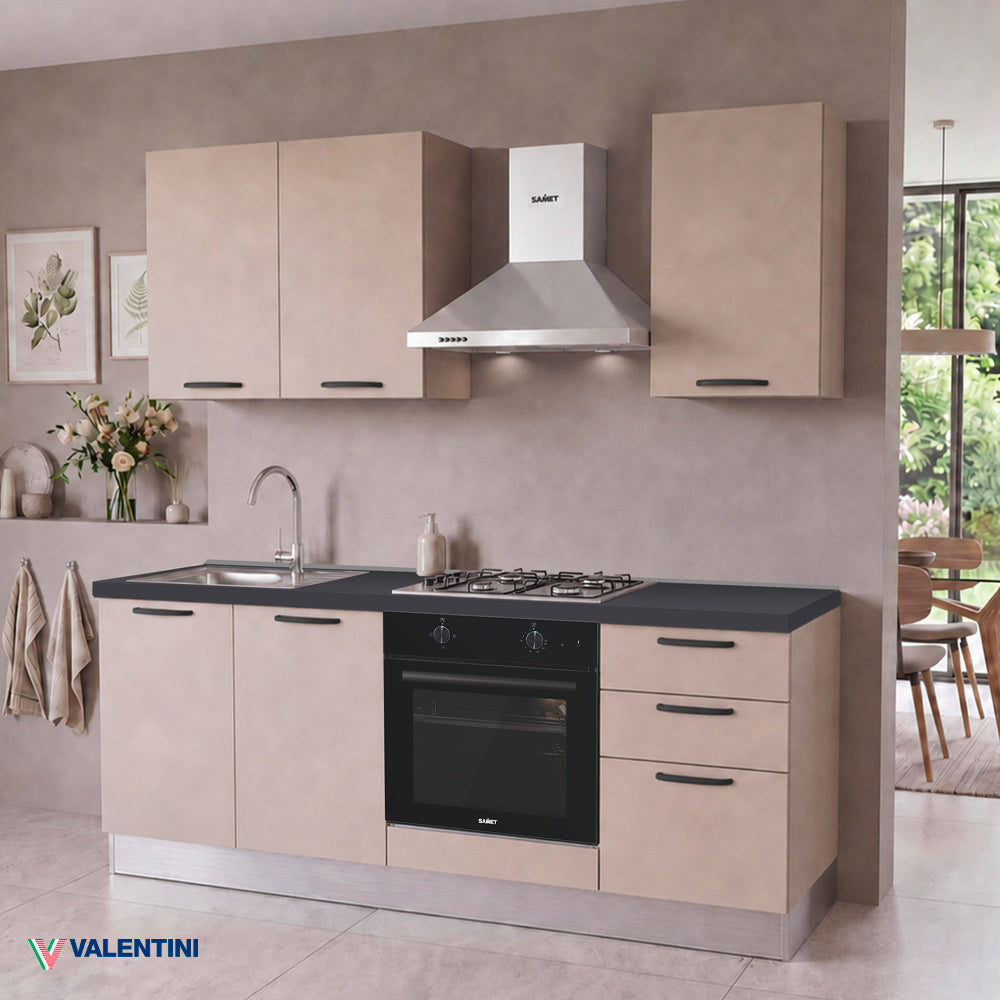 Cucina completa con elettrodomestici colore cashmere Taurusnew 195 cm Industrie Valentini